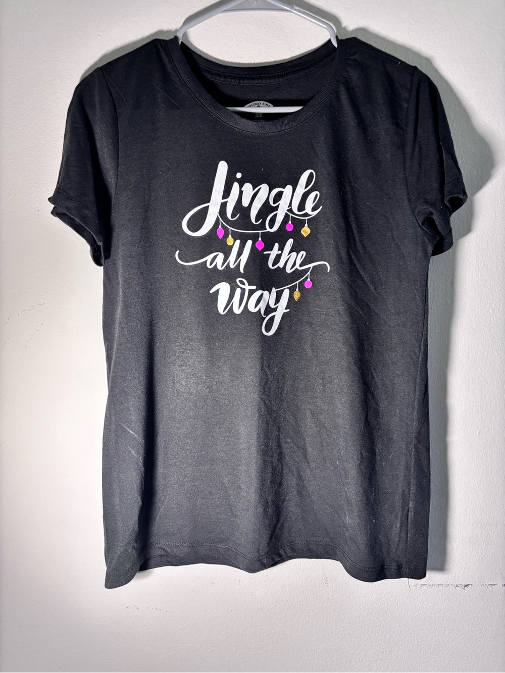 Holiday Time Black Graphic 'Jingle All The Way' Tee with Pink and Gold Accents